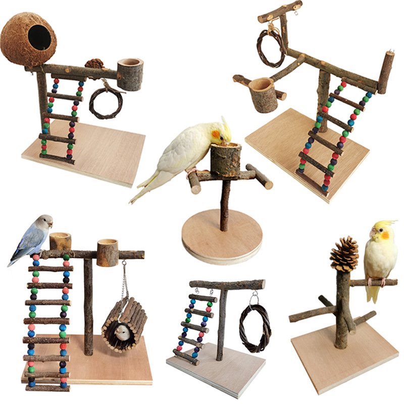 9d3a8376-93fe-46e1-9ffd-b0b2b0365771.jpg Solid Wood Station Frame Training Bird&Parrot Toys - Image 1